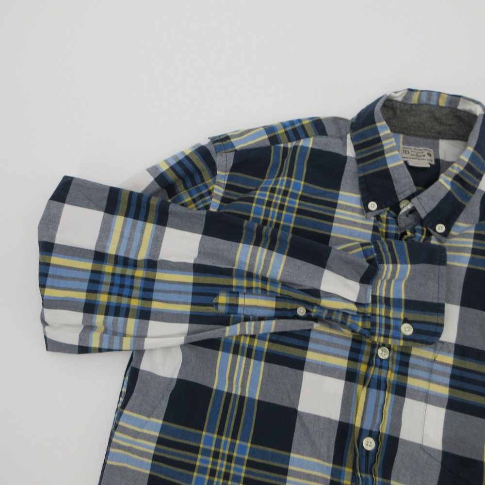 J.Crew Mens Tailored Plaid Button Down Shirt Navy Blue Yellow White Size Medium